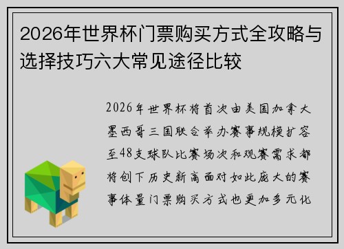 2026年世界杯门票购买方式全攻略与选择技巧六大常见途径比较